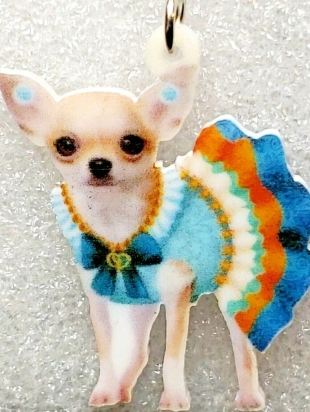 Charming Chihuahua Pet Charm in Blue and Orange Earrings For Kids And Adults